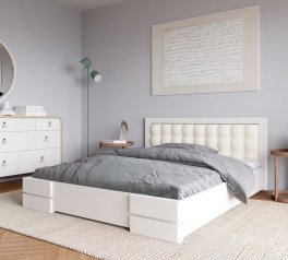 Ліжко дерев'яне з м'якою вставкою ArborDrev Регіна Сосна / Бук Білий