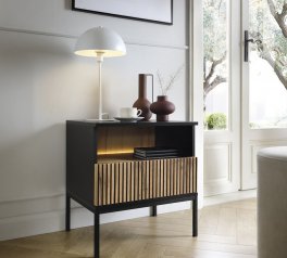 Тумба приліжкова з підсвіткою Сенто / Sento S54 Чорний/дуб вотан Perfect Home ширина 53 см.