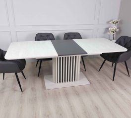 Стіл Cassandra MAX Інтарсіо Шовковий Камінь/Антрацит Розкладний 160/210 см