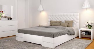 Ліжко дерев'яне з м'якою вставкою ArborDrev Камелія квадрат з підйомним механізмом та нішею для білизни Сосна / Бук Білий