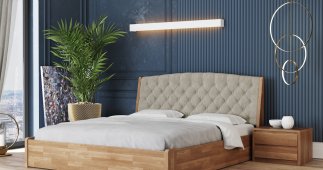 Кровать деревянная с мягкой вставкой Лев Токио Новое с подьемным механизмом и нишей для белья массив Бук