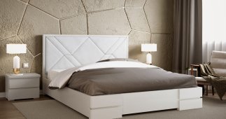 Кровать деревянная с мягкой вставкой ArborDrev Лоренс с подьемным механизмом и нишей для белья Сосна / Бук