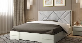 Кровать деревянная с мягкой вставкой ArborDrev Элит с подьемным механизмом и нишей для белья Сосна / Бук