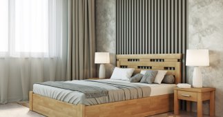 Кровать деревянная Лев Зевс с подьемным механизмом и нишей для белья массив Бук