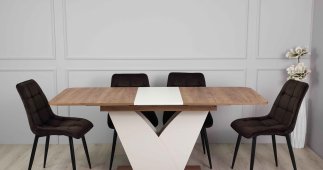 Стіл Volt Інтарсіо Дуб Крафт Табако/Мигдаль Розкладний 140/180 см