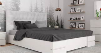 Ліжко дерев'яне Камелія ромб з підйомним механізмом та нішею для білизни Білий Сосна / Бук