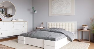 Ліжко дерев'яне з м'якою вставкою ArborDrev Рената Люкс з підйомним механізмом та нішею для білизни Сосна / Бук Білий