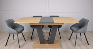 Стіл Torino Wood/Торіно Вуд Інтарсіо Блеквуд Ячмінний/Графіт Розкладний 140/180 см