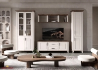 Модульна вітальня Канді Білий альпійський / Дуб стірлінг / Білий матовий