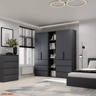 Шкаф распашной комбинированный четырёхдверный Art In Head №6 Light, ширина 200 см