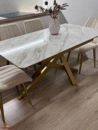 Стол кухонный раскладной золотые ножки Джем Lars / Ларс 150-190 см