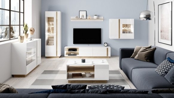 Тумба під ТВ Arco/Арко RTV188 2D Білий/Білий глянець/Дуб грандсон Perfect Home Ширина 188 см 2