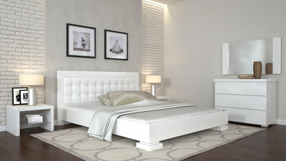 Ліжко дерев'яне з м'якою вставкою ArborDrev Монако Білий Сосна / Бук