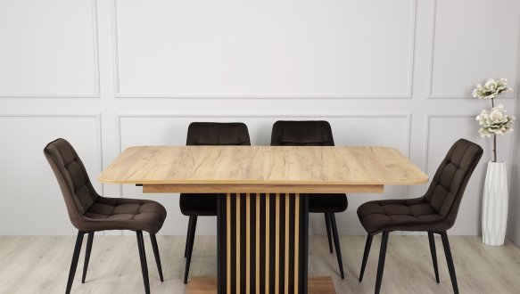 Стіл обеденный раскладной TREND D-C MAX Интарсио Дуб Крафт Золотой/Черный 160/210 см