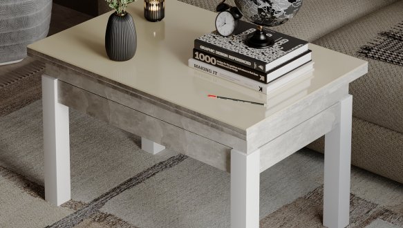 Стол-трансформер B-Fly Glass Ателье светлый/Белые ноги/Жемчужина белая стекло