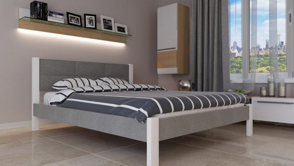 Кровать двуспальная деревянная с мягкими вставками ЧДК Элегант Комби Щит Ольха