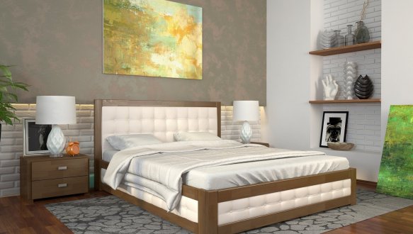 Ліжко дерев'яне ArborDrev Рената М з підйомним механізмом та нішею для білизни Сосна / Бук 4