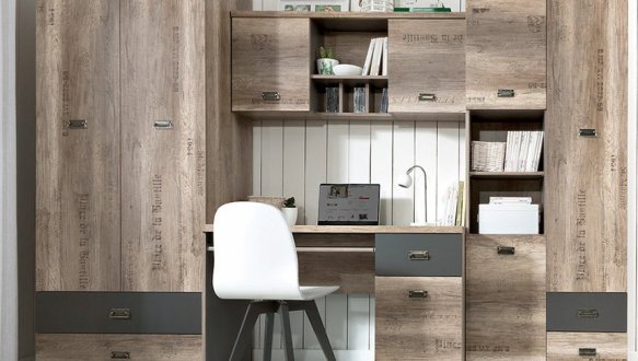 Модульна дитяча Malcolm/Малкольм BRW Poland Дуб Каньйон Монумент/Сірий Вольфрам