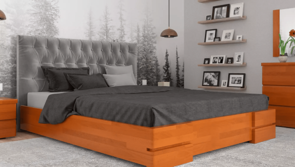 Ліжко дерев'яне ArborDrev Камелія ромб з підйомним механізмом та нішею для білизни Сосна / Бук 1