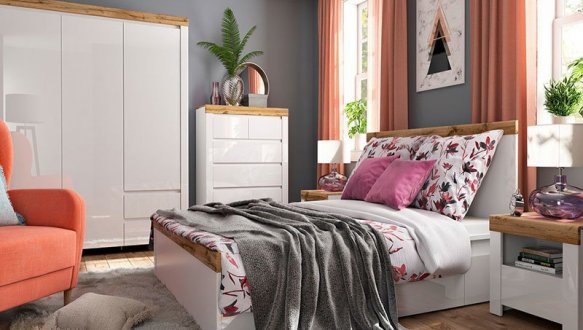 Модульна спальня Holten/Холтен BRW Poland Білий/Дуб вотан/Білий глянець