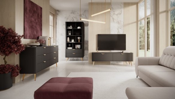 Тумба під ТВ Lante/Ланте RTV163 2D Чорний золоті ніжки Perfect Home Ширина163 см 5