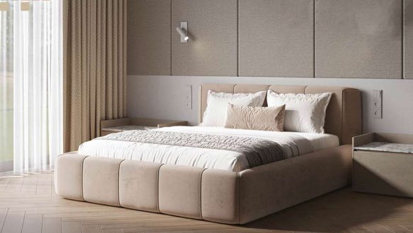 Ліжко м'яке двоспальне Городок меблі Паркер з підйомним механізмом та нішею для білизни