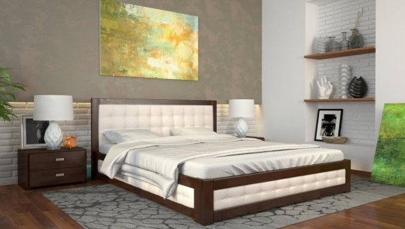 Ліжко дерев'яне ArborDrev Рената М з підйомним механізмом та нішею для білизни Сосна / Бук