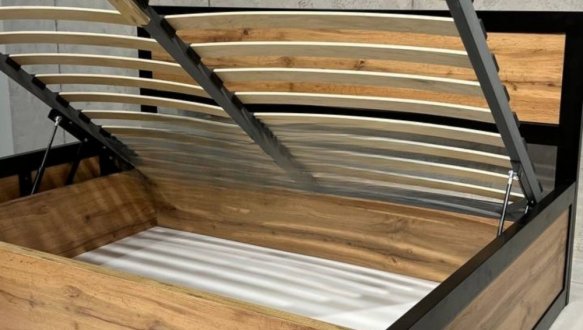 Кровать LOFT 160×200 + подъёмный механизм Дуб Сонома / Чёрный мат MebliRoMax 3
