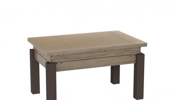 Стол-трансформер B-Fly Glass Дуб винтаж оксид/Венге ноги/Бежевое стекло 1