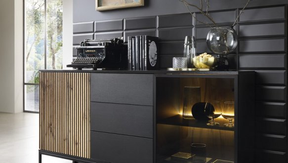 Комод Сенто / Sento KSZ154 с подсветкой чёрный/дуб вотан Perfect Home ширина 153 см.