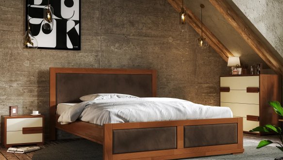 Ліжко дерев'яне з м'якою вставкою ArborDrev Тренд Сосна / Бук