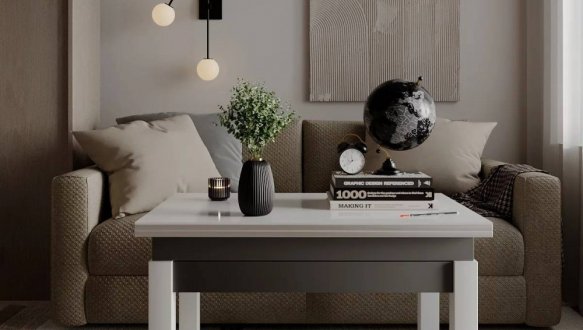 Стол-трансформер B-Fly Glass Art In Head Графит/Белые ноги/Белое стекло 5