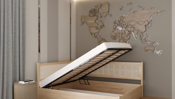 Ліжко двоспальне дерев'яне Лев Мілвокі з підйомним механізмом та нішею для білизни Щит бука 3