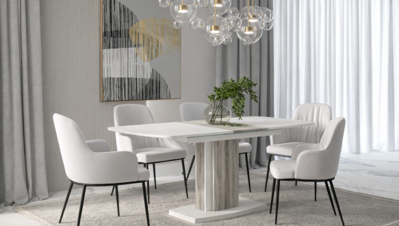 Стіл Fenix/Фенікс Інтарсіо Атрвуд Темний/Білий Діамант Розкладний 140/180 см 