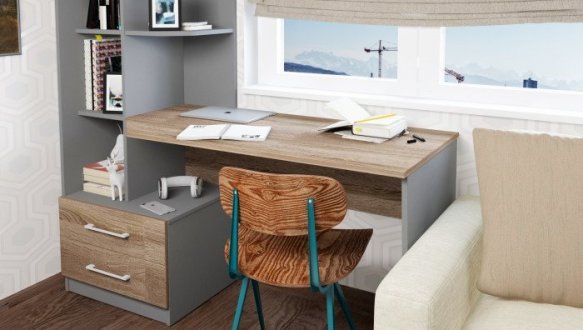 Комп'ютерний стіл Dexter Інтарсіо лівий/правий Сірий Уніколор/Дуб Сонома Трюфель 159 см