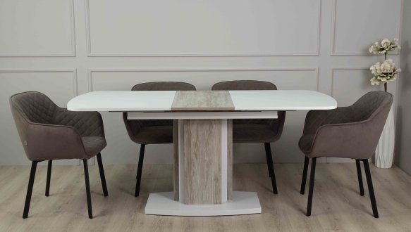 Стіл Fenix/Фенікс Інтарсіо Атрвуд Темний/Білий Діамант Розкладний 140/180 см 1