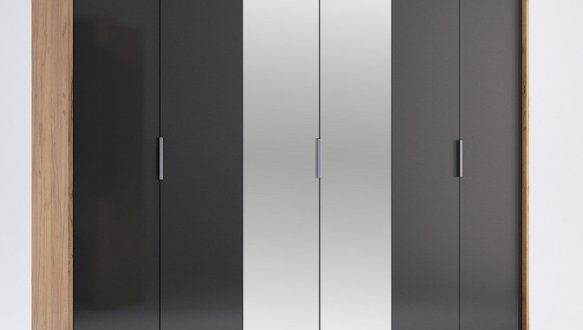 Шкаф 6дв с зеркалом Миромарк Луна 6 дверный дуб крафт 275 см