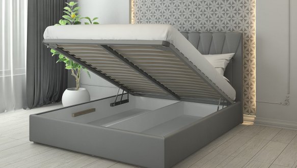 Ліжко м'яке двоспальне Лев Лісабон з підйомним механізмом та нішею для білизни 3