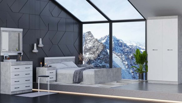 Модульная спальня Mirta/Мірта Киевский Стандарт Бетон ателье/Нимфея альба