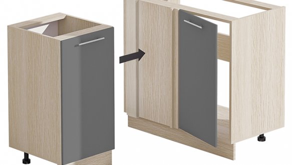 Тумба-мойка нижняя Н100х60.82.1Д угловая Хай-Тек глянец перламутр