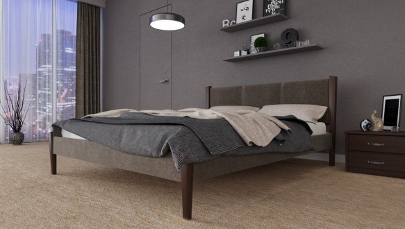 Ліжко двоспальне дерев'яне з м'якою вставкою ЧДК Сеул масив Вільха 2