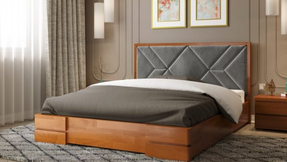 Ліжко дерев'яне з м'якою вставкою ArborDrev Еліт Сосна / Бук 3