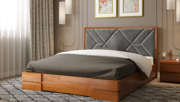 Кровать деревянная с мягкой вставкой ArborDrev Элит с подьемным механизмом и нишей для белья Сосна / Бук 2