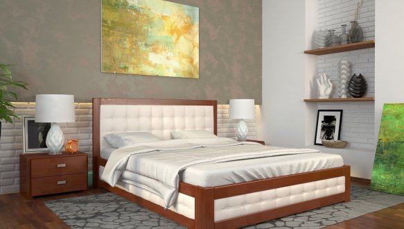 Ліжко дерев'яне ArborDrev Рената М з підйомним механізмом та нішею для білизни Сосна / Бук 6