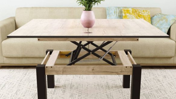 Стол-трансформер B-Fly Glass Art In Head Дуб Экспрессив песочный/Венге ноги/Белое стекло