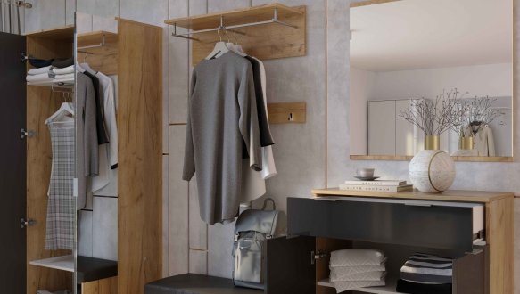 Модульная прихожая Миромарк Луна Дуб крафт / Мат лава 3