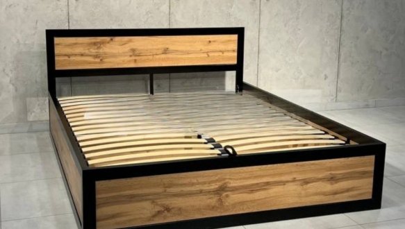 Кровать LOFT 160×200 + подъёмный механизм Дуб Сонома / Чёрный мат MebliRoMax 2