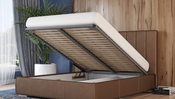 Кровать мягкая двуспальная Лев Венеция с подъемным механизмом и нишей для белья 2