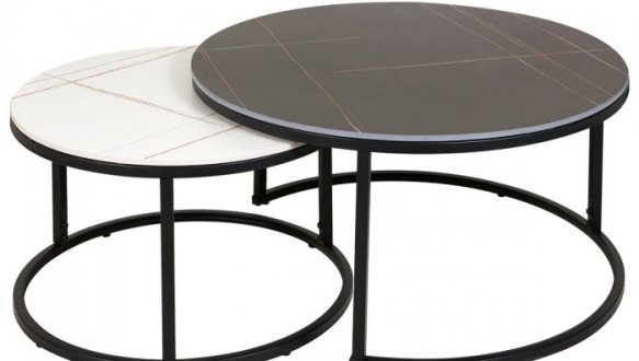 Журнальний столик FLORIDA B Інтарсіо чорний мат+білий мат еф.мармуру/чорний 80 см