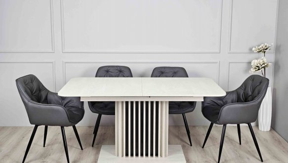 Стол Cassandra MAX Интарсио Шелковый Камень/Антрацит Раскладной 160 см 4